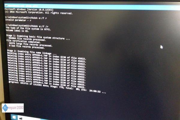 hard disk error chkdsk command