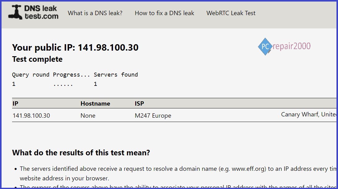 vpn dns leak test