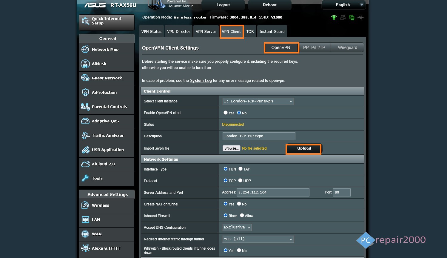 openvpn setup screen 1