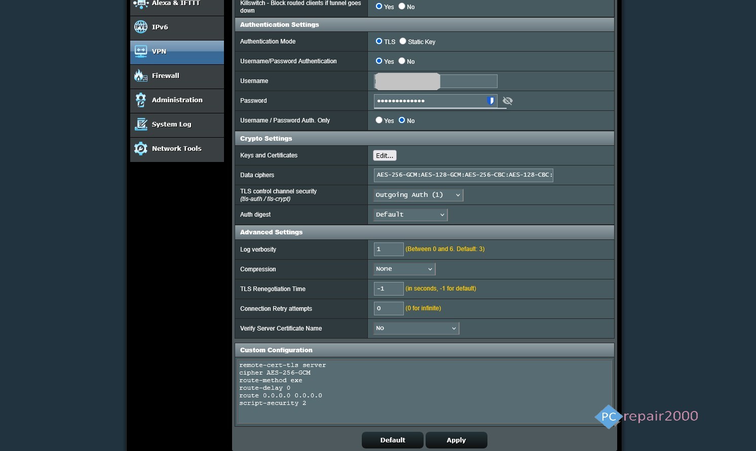 openvpn setup screen 2